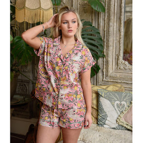 Pink Tropical Bird & Pomegranate Print Short Pyjama Set