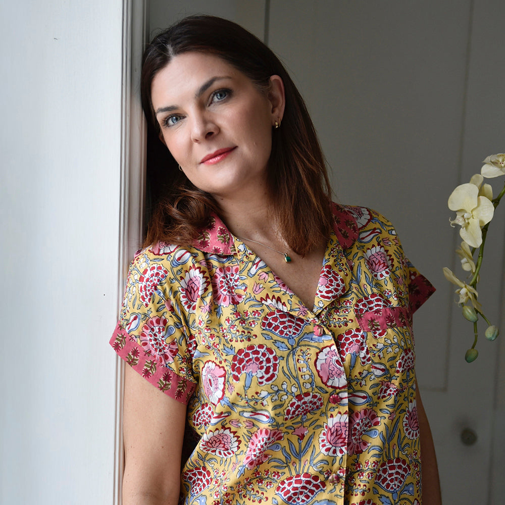 Yellow & Pink Carnation Print Short Pyjama Set