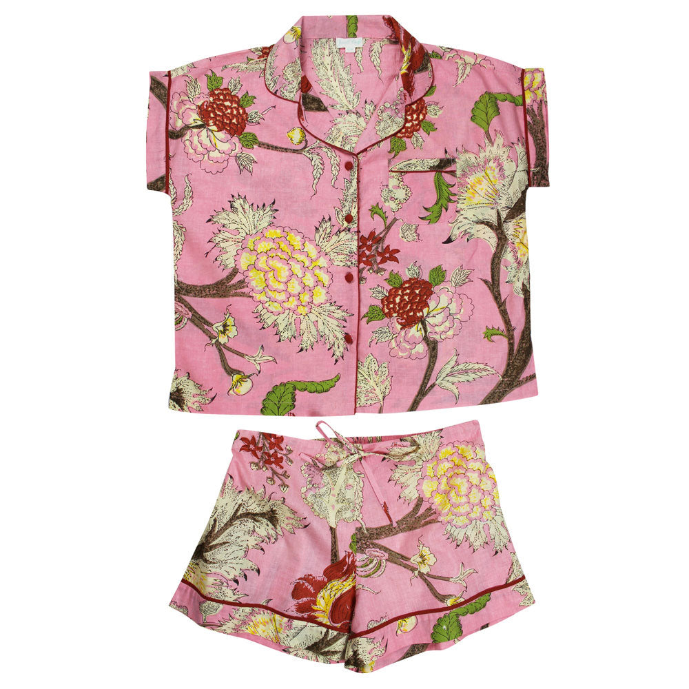 Pink, Cream & Burnt Orange Large Botanical Print Short Pyjama Set