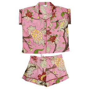 Pink, Cream & Burnt Orange Large Botanical Print Short Pyjama Set