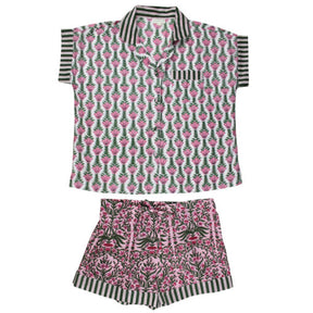 Pink & Green Damask Short Pyjama Set