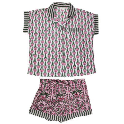 Pink & Green Damask Short Pyjama Set