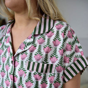 Pink & Green Damask Short Pyjama Set