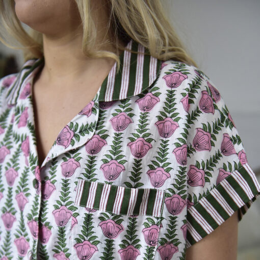 Pink & Green Damask Short Pyjama Set