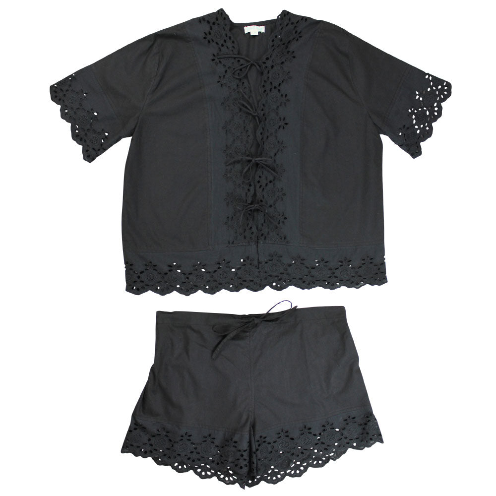 Black Short Sleeve Tie Front Shorty Pyjama Set