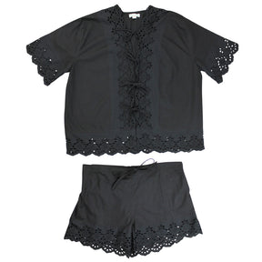 Black Short Sleeve Tie Front Shorty Pyjama Set
