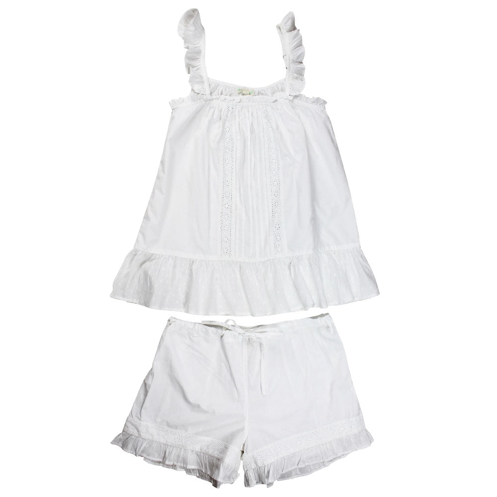 Strappy Adjustable White Shorty Pyjama Set