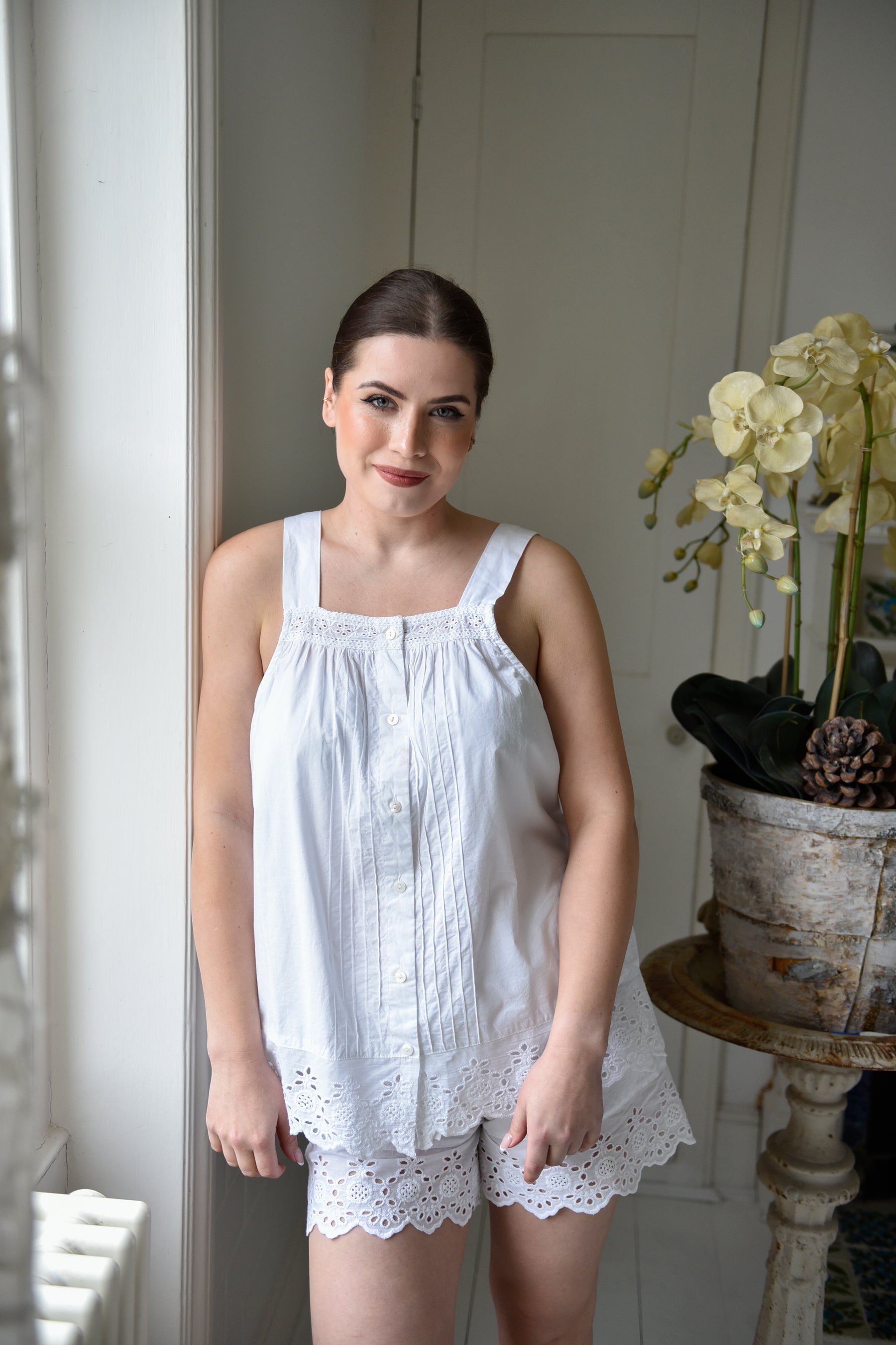 Strappy Button Down White Shorty Pyjama Set