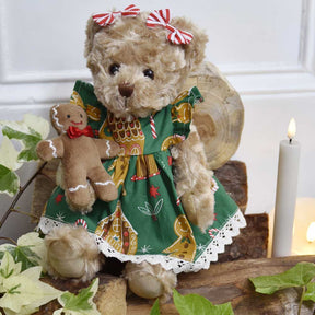 Teddy Bear With Gingerbread Man Print Dress & Baby Gingerbread