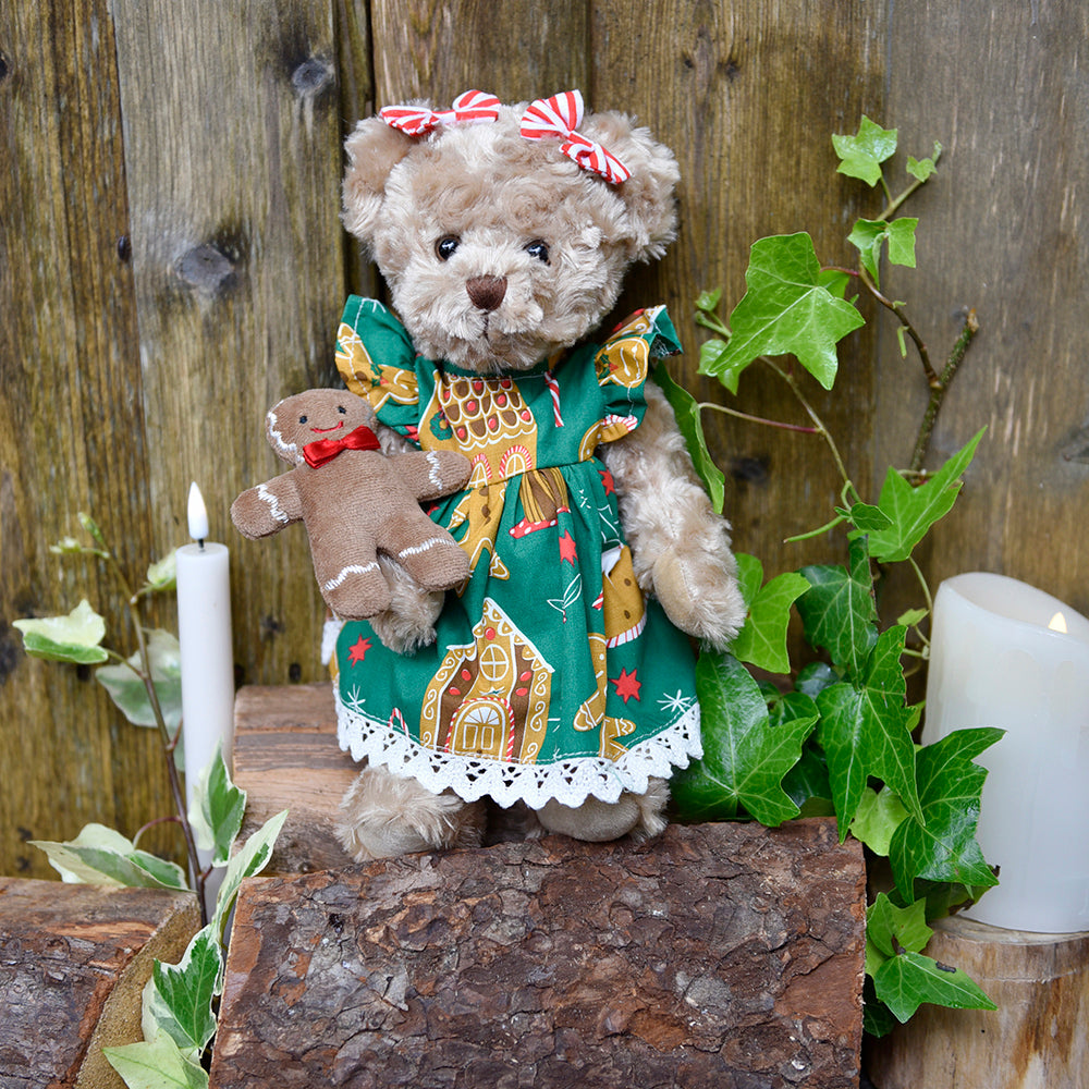 Teddy Bear With Gingerbread Man Print Dress & Baby Gingerbread