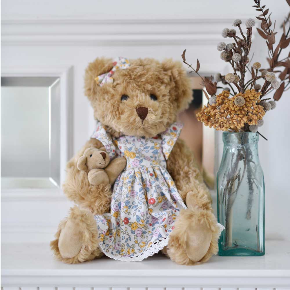 Teddy Bear With Floral Dress And Baby Bear