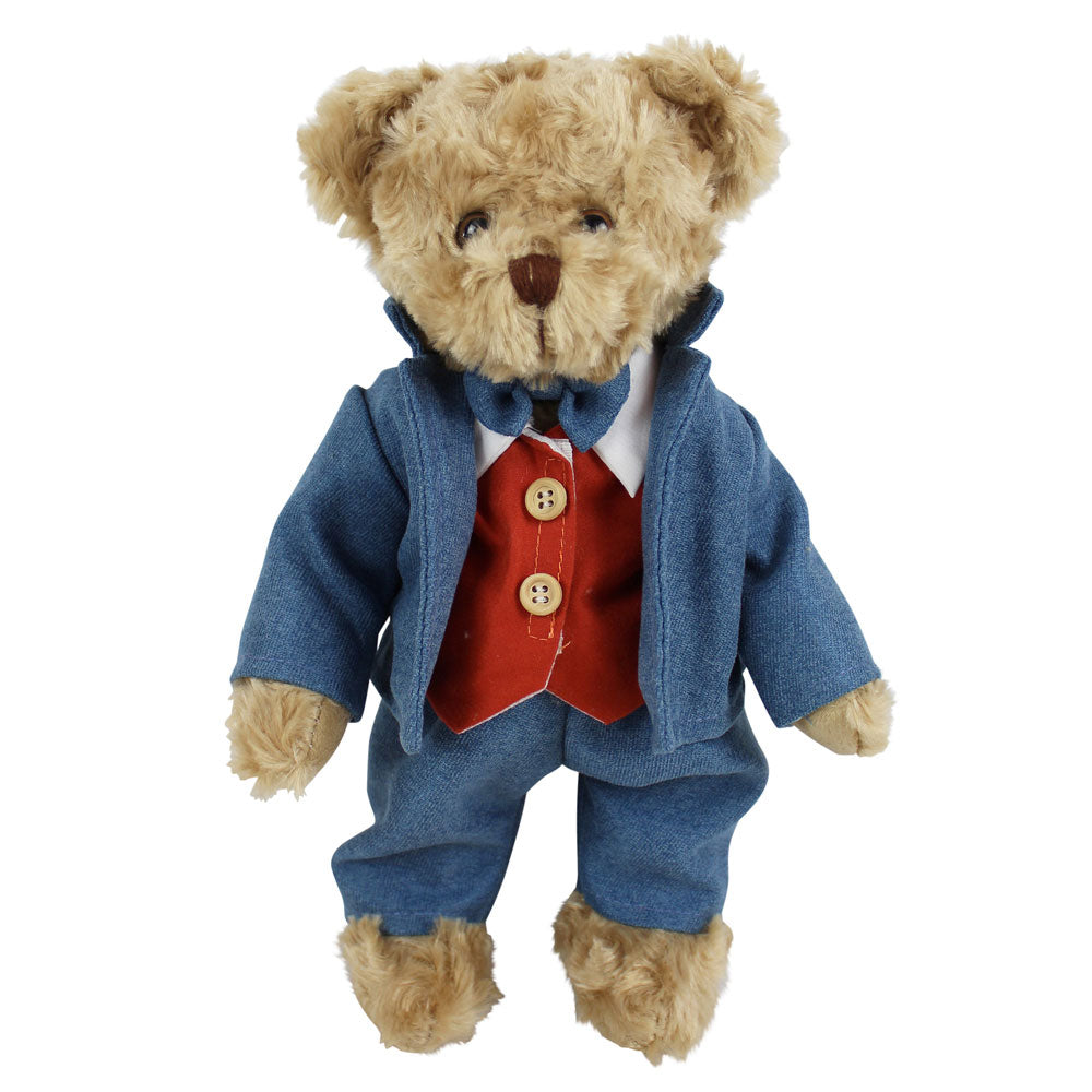 Teddy Wearing A Blue Suit & Red Waistcoat