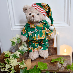 Teddy Bear With Gingerbread Man Printed Pyjamas and Nightcap