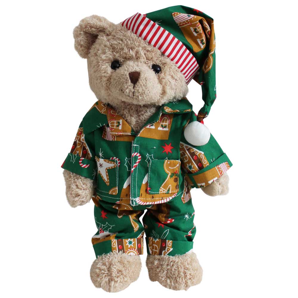 Teddy Bear With Gingerbread Man Printed Pyjamas and Nightcap