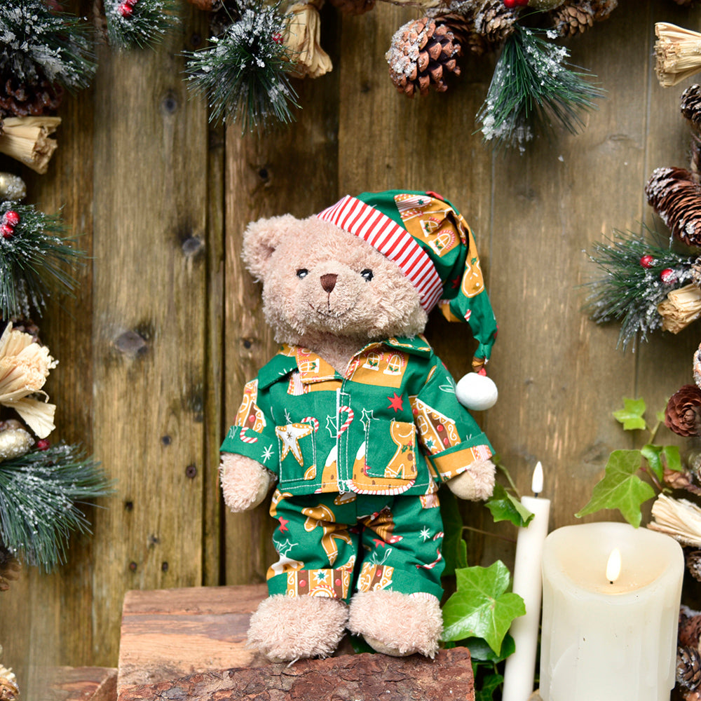 Teddy Bear With Gingerbread Man Printed Pyjamas and Nightcap