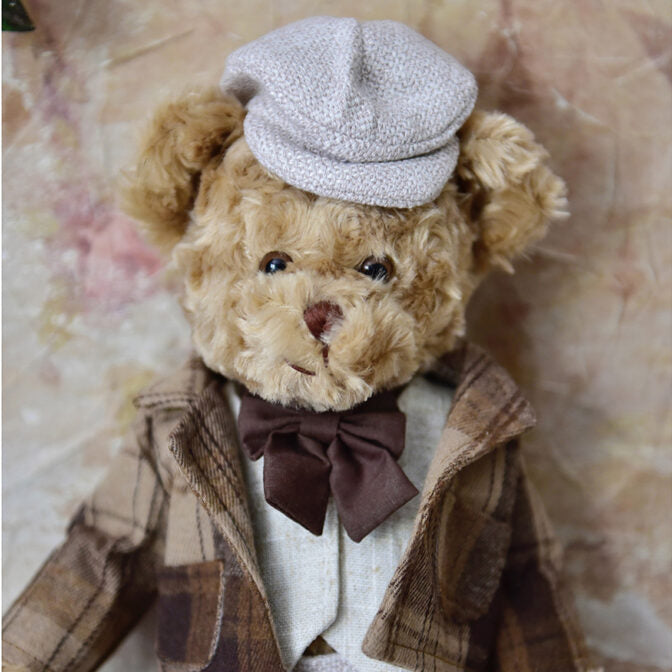 Teddy Wearing Brown Tartan Jacket & Flat Cap