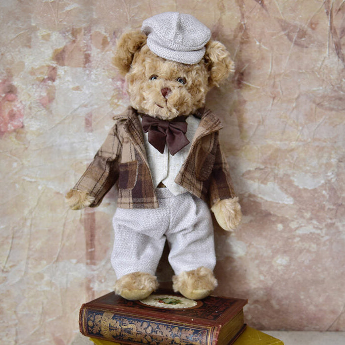 Teddy Wearing Brown Tartan Jacket & Flat Cap