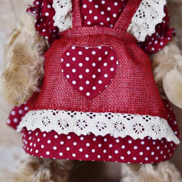 Teddy Wearing Red & White Polka Dot Love Heart Dress