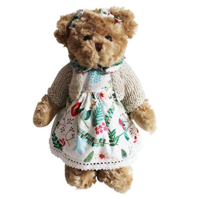 Teddy Wearing White Berry Dress And Hand Knitted Cardigan