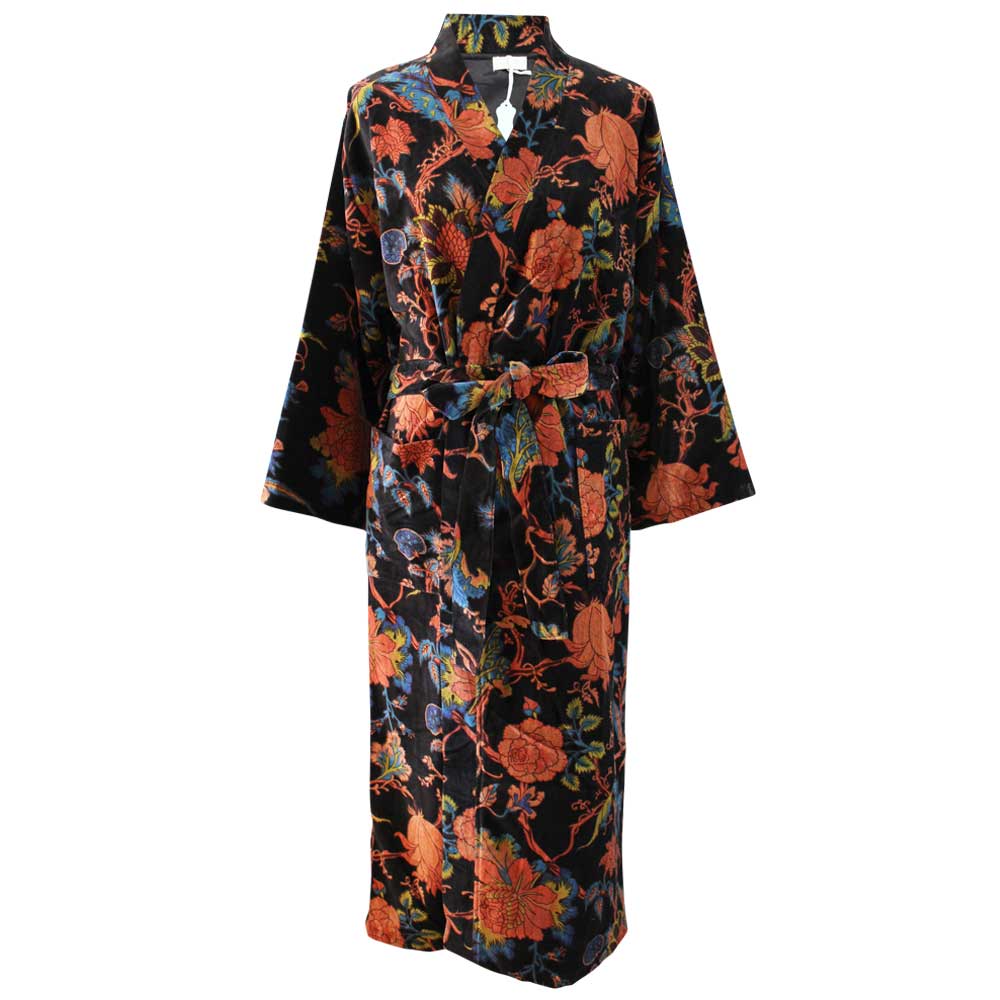 orange velvet dressing gown Long velvet robe orange Handmade, L-XL / 66