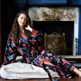 Velvet Burnt Orange Print Dressing Gown With Satin Lining