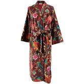 Velvet Burgundy Floral Print Dressing Gown With Satin Lining
