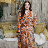 Soft Peach Floral Print Dressing Gown With Satin Lining
