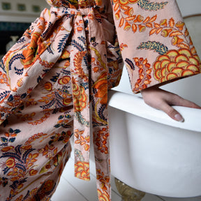 Soft Peach Floral Print Dressing Gown With Satin Lining