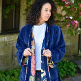 Dark Blue Velvet/Carnation Cotton Print Reversible Jacket