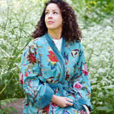 Teal Velvet/Teal Exotic Flower Cotton Print Reversible Jacket