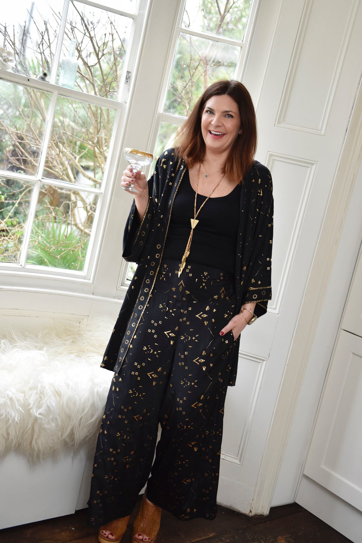 Ziggy, Black & Gold Small Geo Print Viscose Trousers