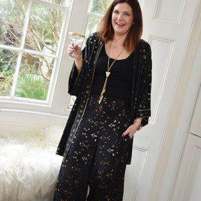 Ziggy, Black & Gold Small Geo Print Viscose Trousers