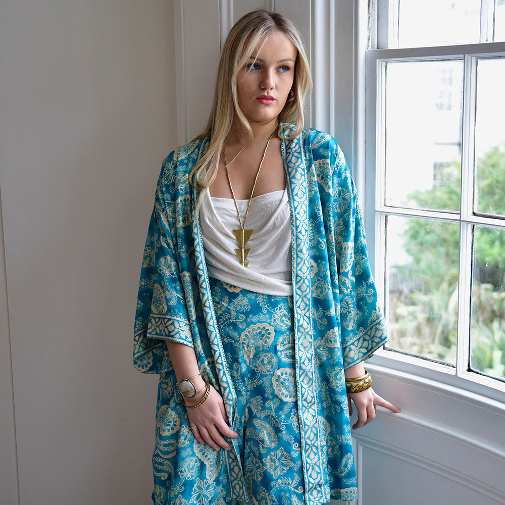 Ivy, Sea Green & White Paisley Print Viscose Trousers