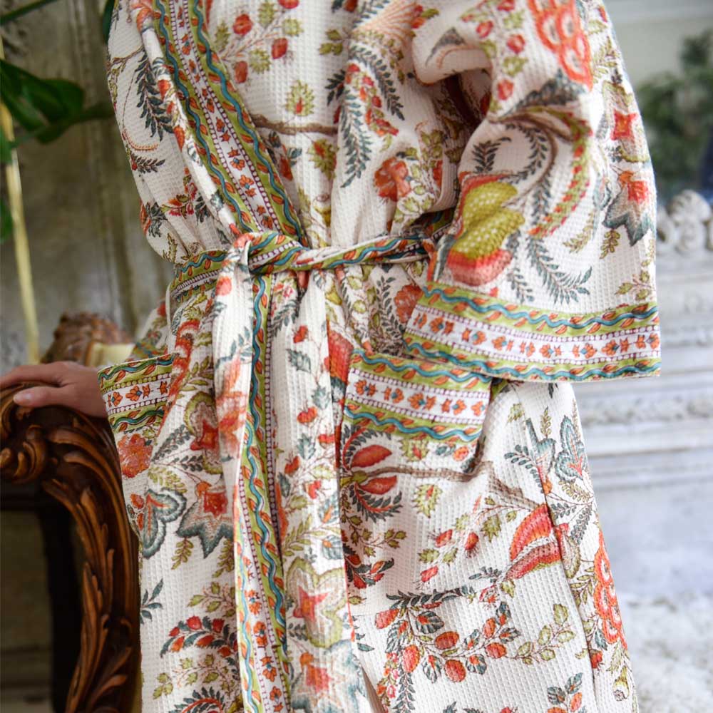 Floral Peach Waffle Dressing Gown