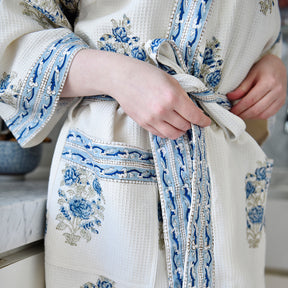 Blue & White Floral Waffle Dressing Gown