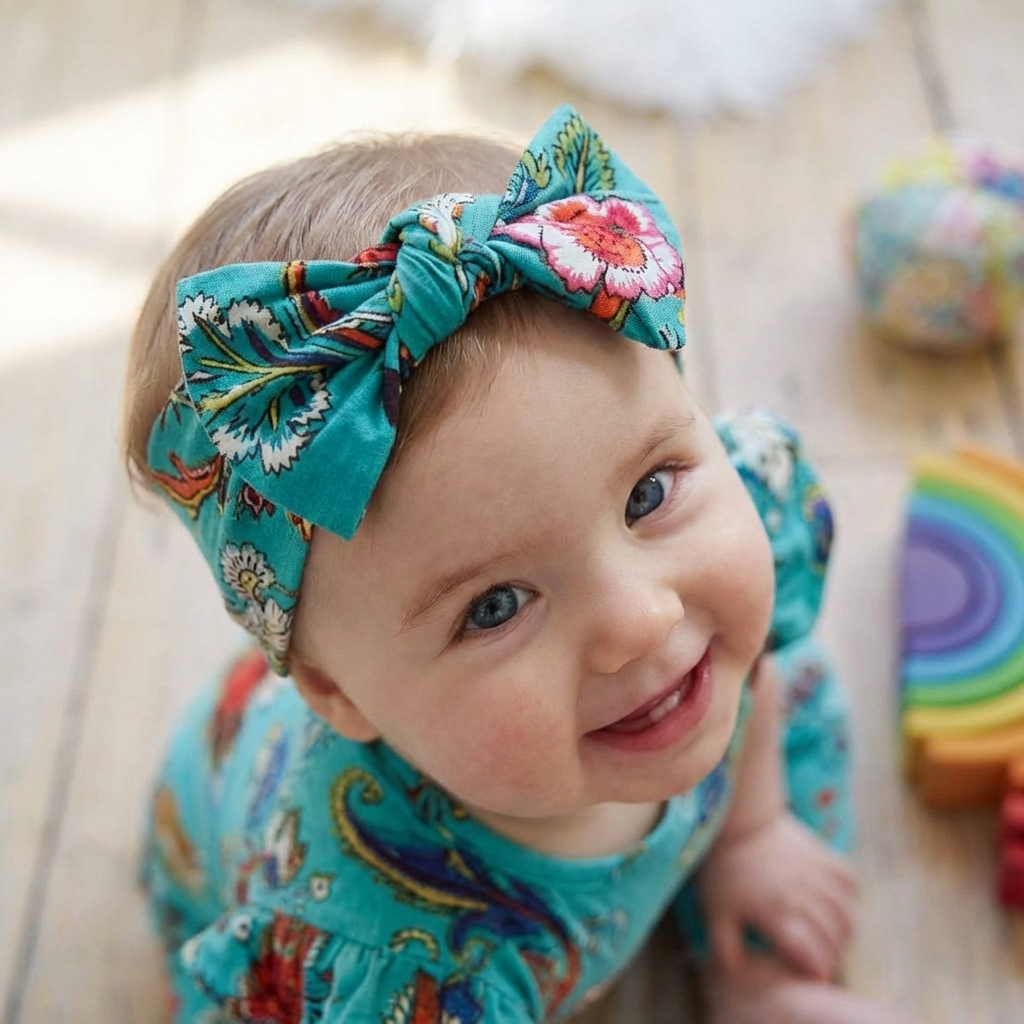 Teal Exotic Flower Babies Headband