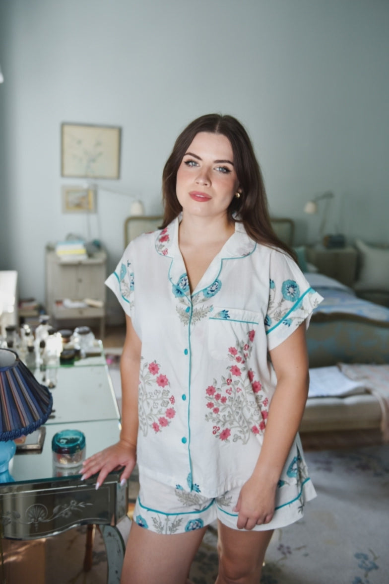 Blue & Pink Floral Short Pyjama Set