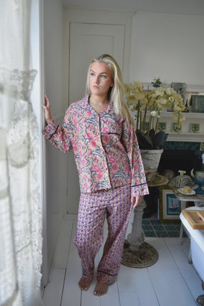 Apricot, Navy & Persian Red Mixed Block Print Pyjamas