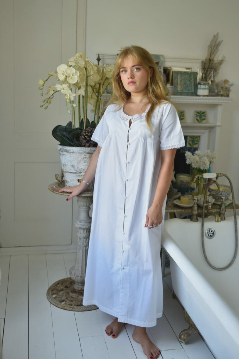 Sadie, Round Neck Button Down Cotton Nightdress With Short Sleeves