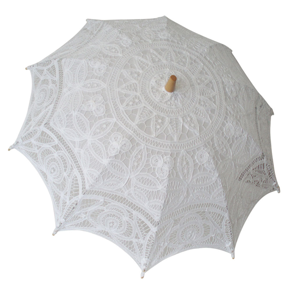 Ladies White Lace Battenburg Parasol