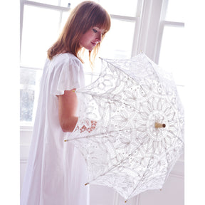Ladies White Lace Battenburg Parasol
