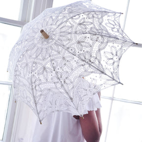 Ladies White Lace Battenburg Parasol