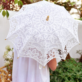 Ladies White Lace Battenburg Parasol