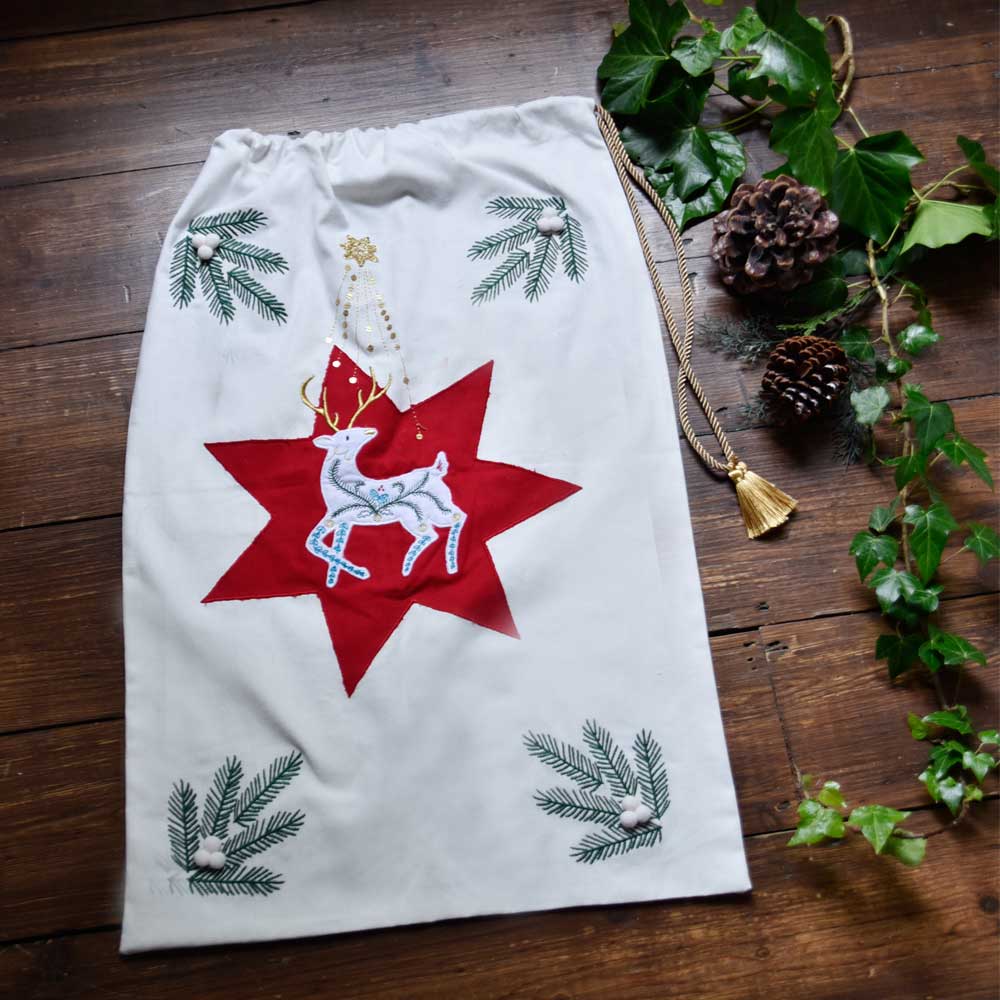 Reindeer Embroidered Christmas Sack