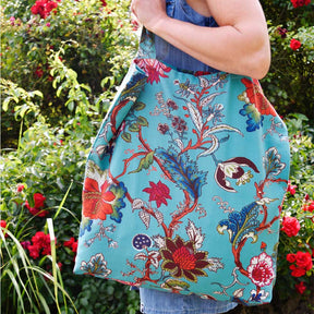Teal Exotic Flower Cotton Canvas Tote Bag