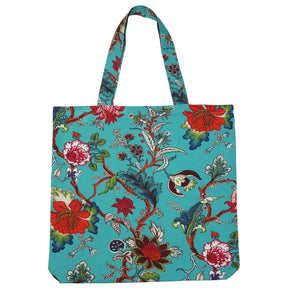 Teal Exotic Flower Cotton Canvas Tote Bag