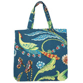 Blue Floral Exotic Bird Canvas Tote Bag