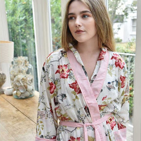 Red & Pink Rose Floral Dressing Gown