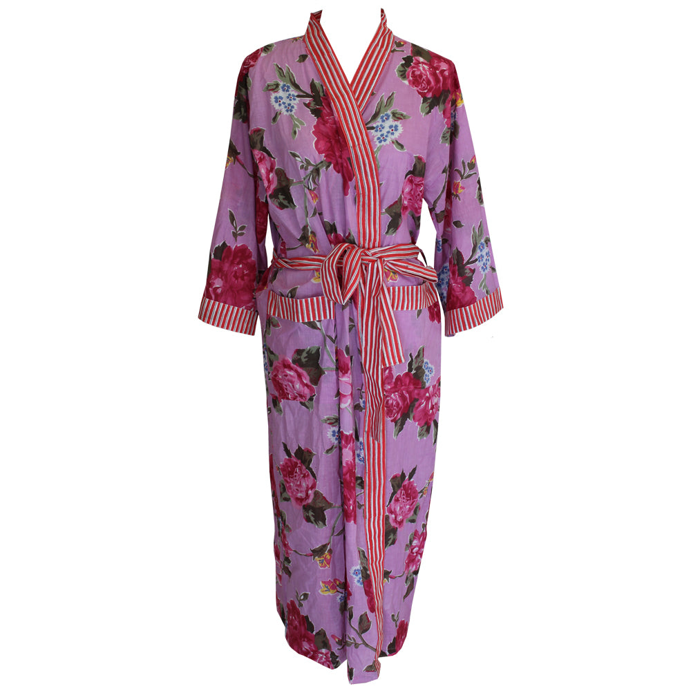 Ladies Lilac Rose Floral Dressing Gown