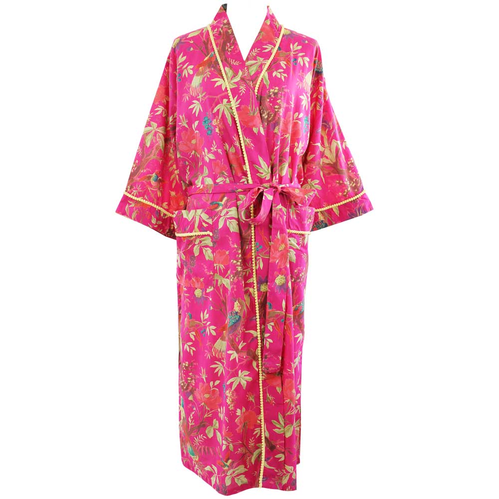 Hot Pink Bird Print Dressing Gown